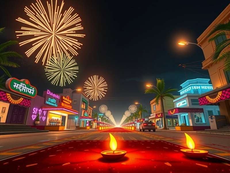 Diwali Dash gameplay showing festive Indian streets with diyas and fireworks